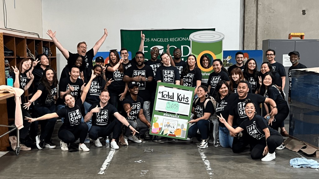 Kwanza Jones' team at the LA food bank