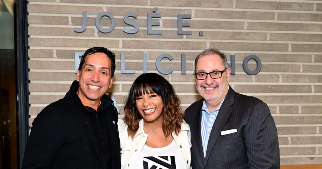Kwanza Jones, José E. Feliciano and Rev. Luis Cortés at the dedication of Kwanza Jones Hall & José E. Feliciano Hall at Princeton University on May 05, 2023, in Princeton, New Jersey. (Photo: By Lisa Lake/Getty Images for the Kwanza Jones & José E. Feliciano Initiative)