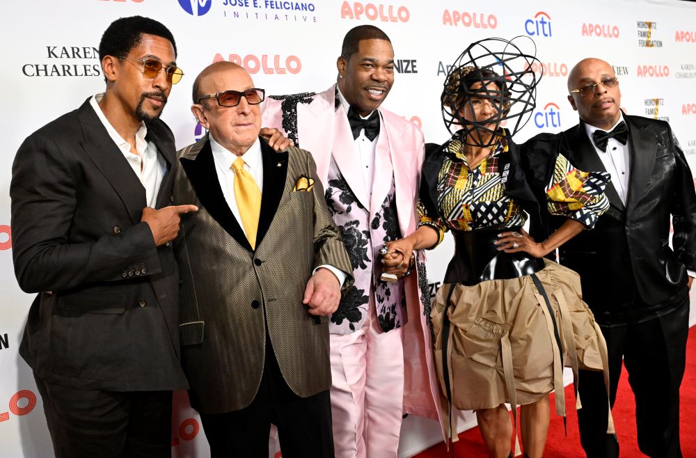 Larry Jackson, Clive Davis, Busta Rhymes, Kwanza Jones at 2025 Spring Benefit (Shahar Azran for The Apollo)